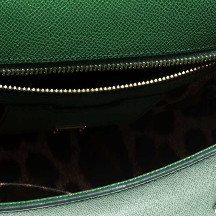 Pre Owned Dolce and Gabbana Green Leather Medium Miss Sicily Top Handle Bag