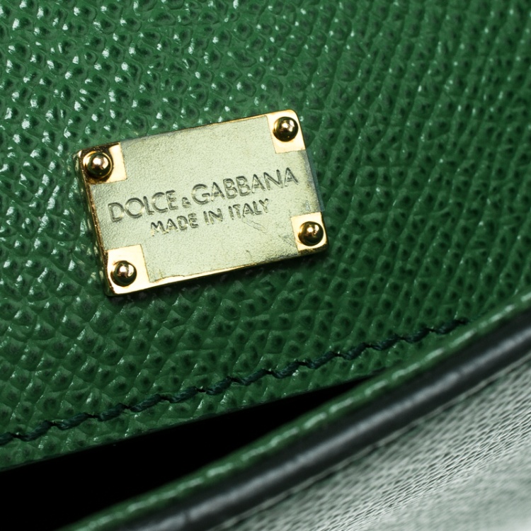 Pre Owned Dolce and Gabbana Green Leather Medium Miss Sicily Top Handle Bag