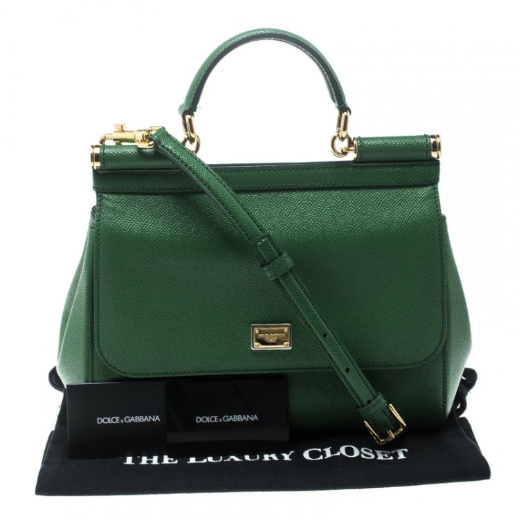 Pre Owned Dolce and Gabbana Green Leather Medium Miss Sicily Top Handle Bag