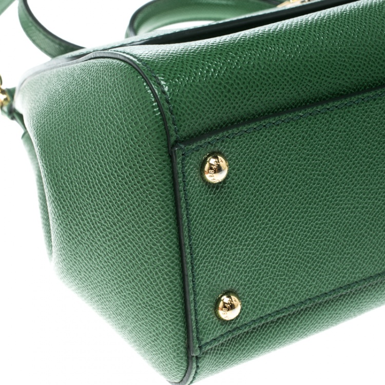 Pre Owned Dolce and Gabbana Green Leather Medium Miss Sicily Top Handle Bag