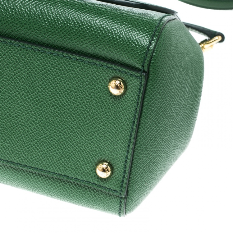 Pre Owned Dolce and Gabbana Green Leather Medium Miss Sicily Top Handle Bag