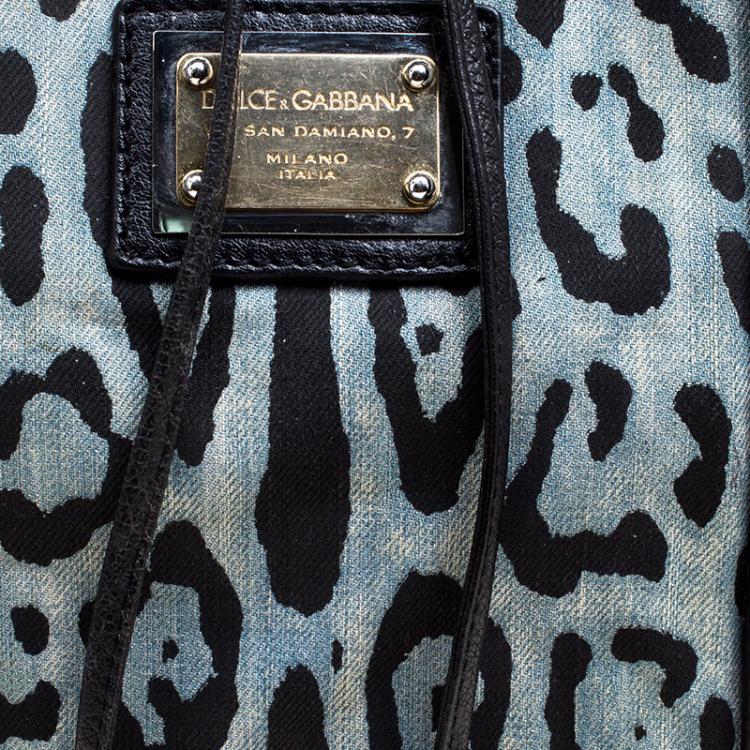 Pre Owned Dolce and Gabbana Blue Leopard Print Canvas Tote