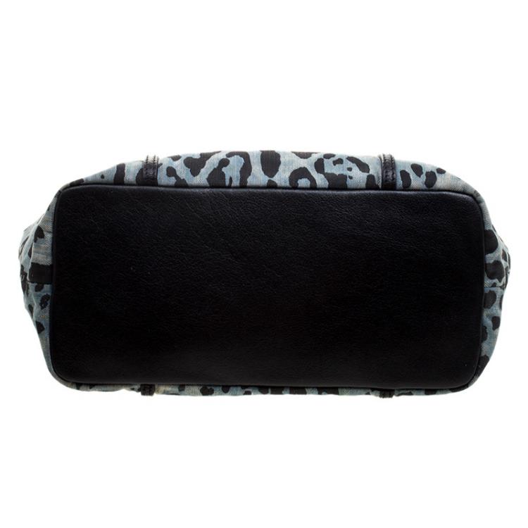 Pre Owned Dolce and Gabbana Blue Leopard Print Canvas Tote