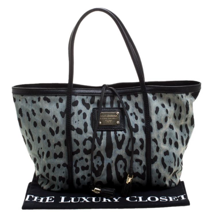 Pre Owned Dolce and Gabbana Blue Leopard Print Canvas Tote