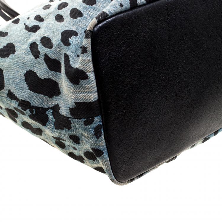 Pre Owned Dolce and Gabbana Blue Leopard Print Canvas Tote