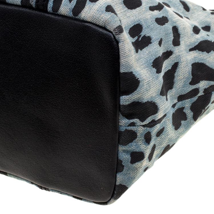Pre Owned Dolce and Gabbana Blue Leopard Print Canvas Tote