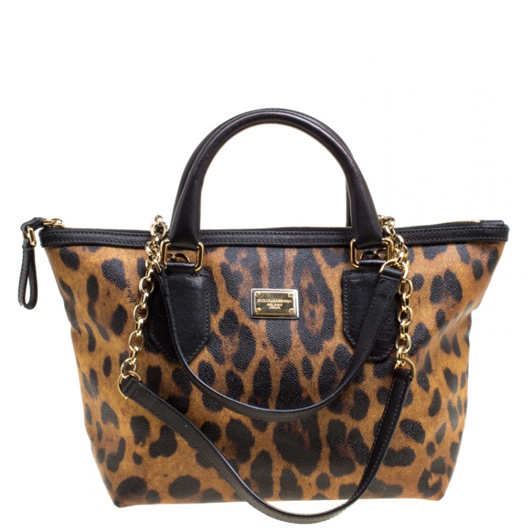 Pre Owned Dolce and Gabbana Beige Leopard Print Canvas Tote