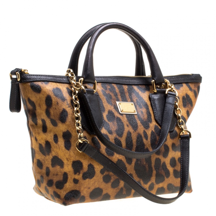 Pre Owned Dolce and Gabbana Beige Leopard Print Canvas Tote