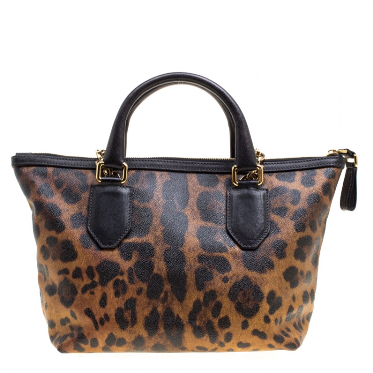 Pre Owned Dolce and Gabbana Beige Leopard Print Canvas Tote