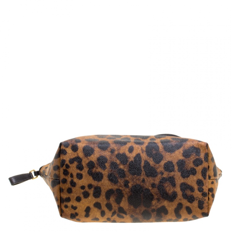 Pre Owned Dolce and Gabbana Beige Leopard Print Canvas Tote