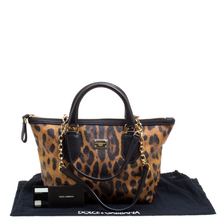 Pre Owned Dolce and Gabbana Beige Leopard Print Canvas Tote