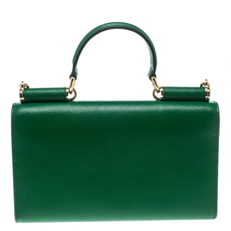 Pre Owned Dolce and Gabbana Green Leather Sicily Wallet on Chain 