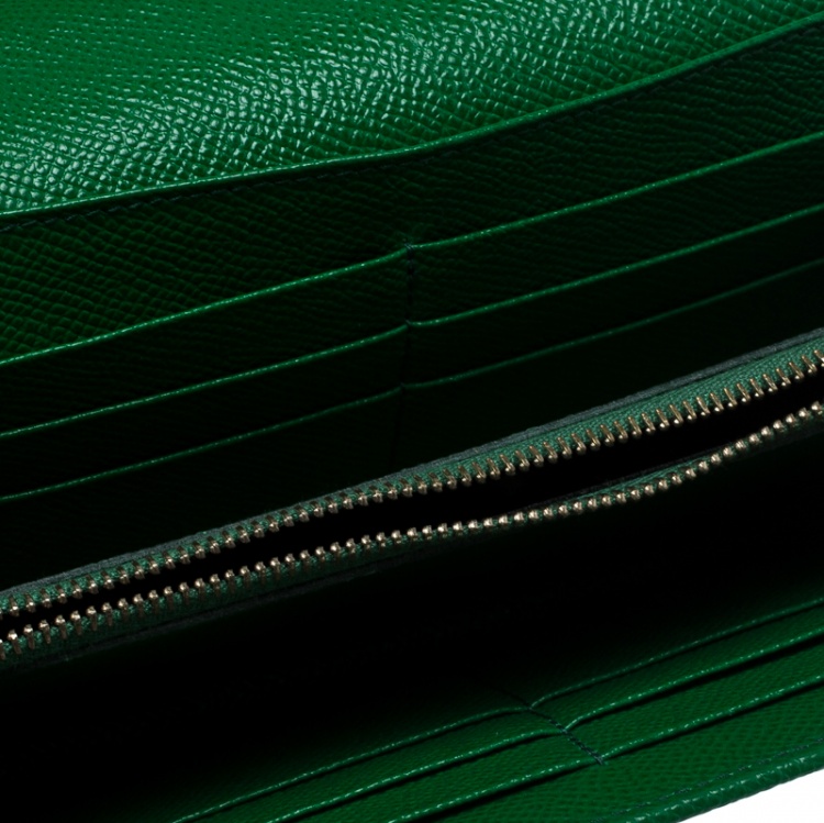 Pre Owned Dolce and Gabbana Green Leather Sicily Wallet on Chain 