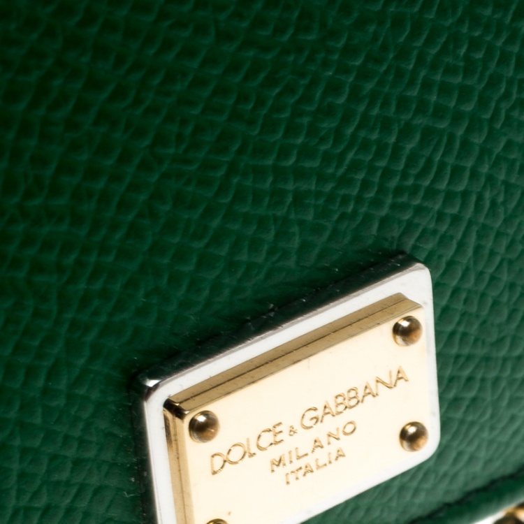 Pre Owned Dolce and Gabbana Green Leather Sicily Wallet on Chain 