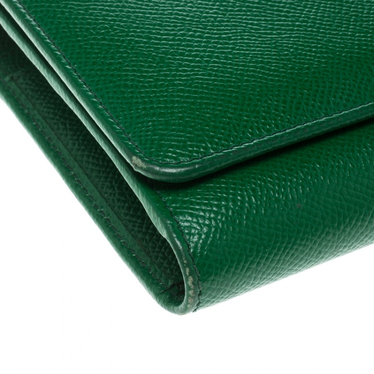 Pre Owned Dolce and Gabbana Green Leather Sicily Wallet on Chain 