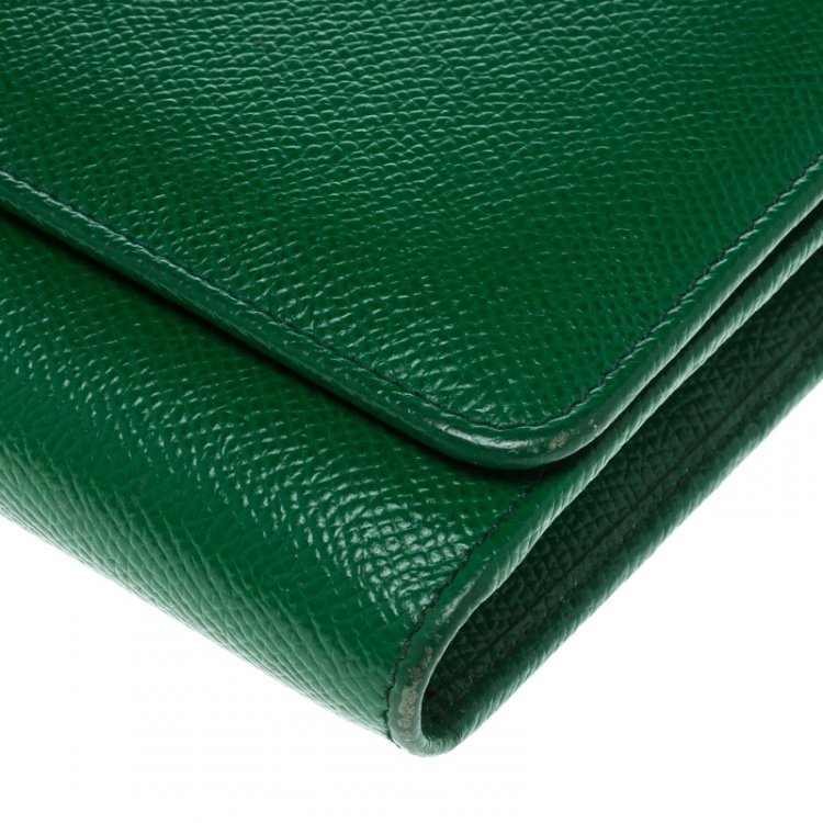 Pre Owned Dolce and Gabbana Green Leather Sicily Wallet on Chain 