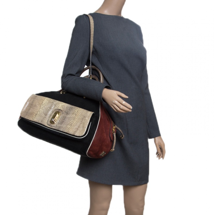 Pre Owned Dolce and Gabbana Suede and Python Miss Oleander Satchel