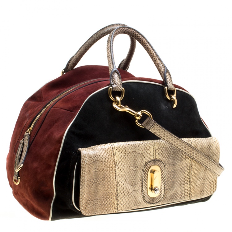 Pre Owned Dolce and Gabbana Suede and Python Miss Oleander Satchel