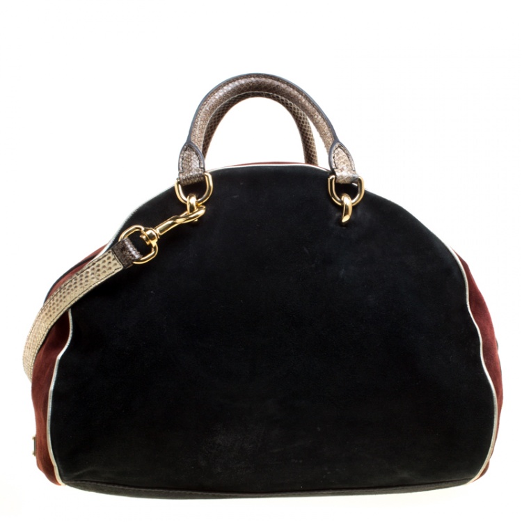 Pre Owned Dolce and Gabbana Suede and Python Miss Oleander Satchel
