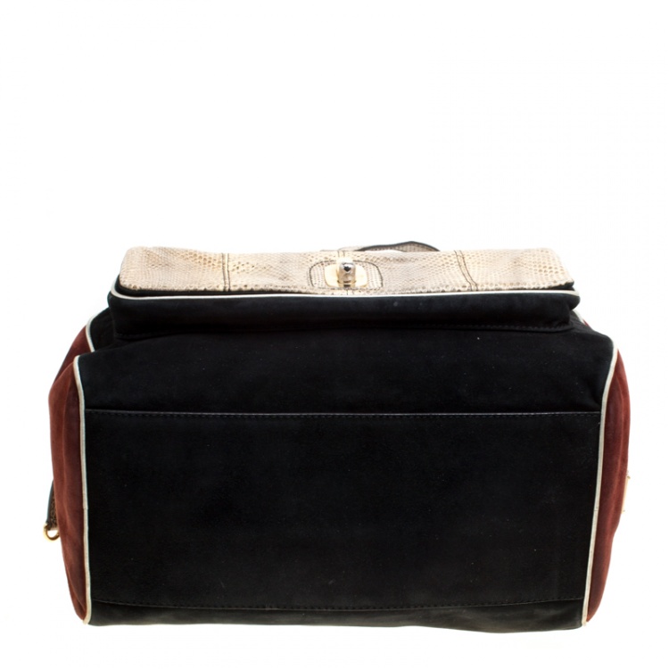 Pre Owned Dolce and Gabbana Suede and Python Miss Oleander Satchel
