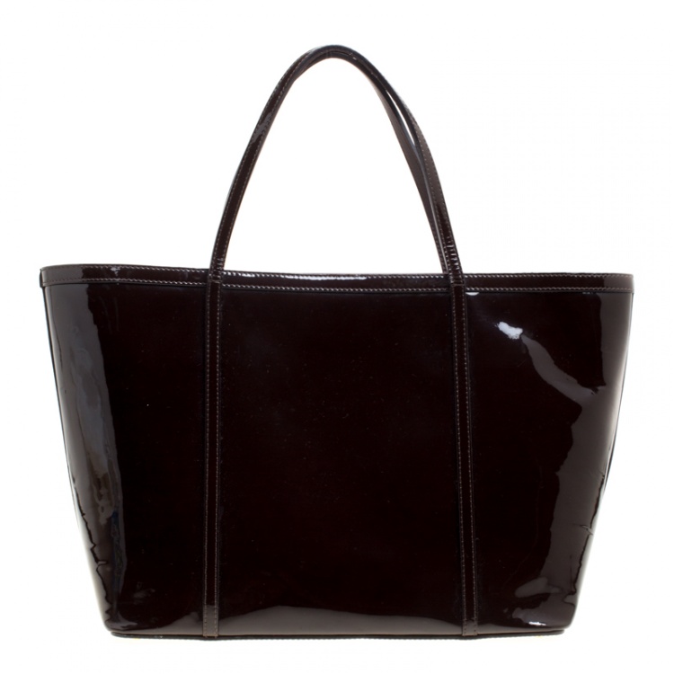 Pre Owned Dolce and Gabbana Dark Brown Patent Leather Miss Escape Tote