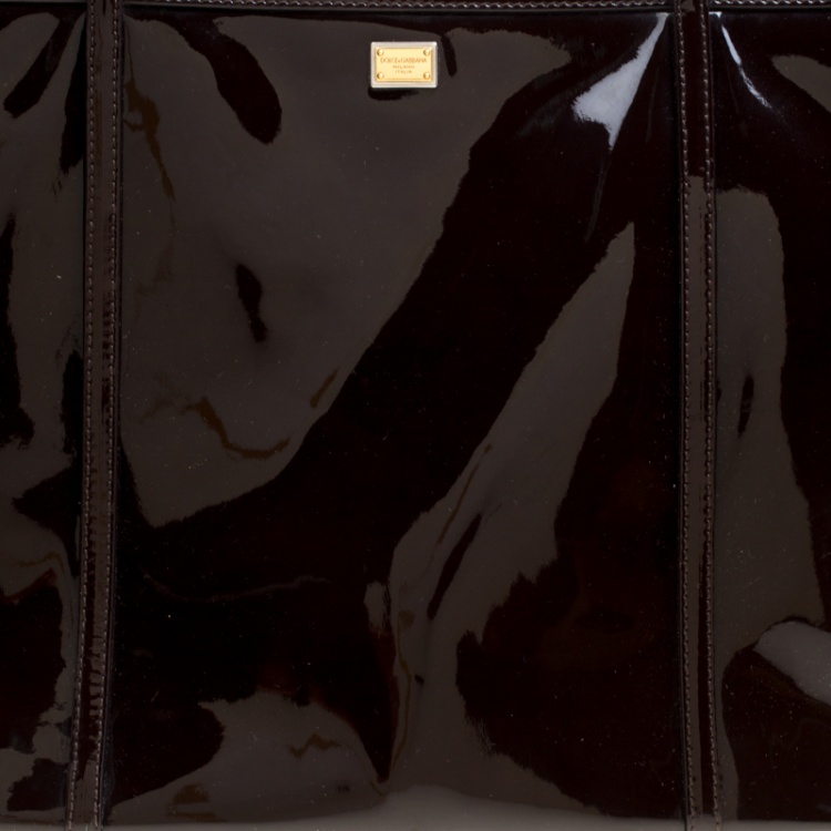 Pre Owned Dolce and Gabbana Dark Brown Patent Leather Miss Escape Tote