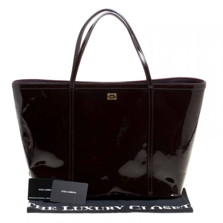 Pre Owned Dolce and Gabbana Dark Brown Patent Leather Miss Escape Tote