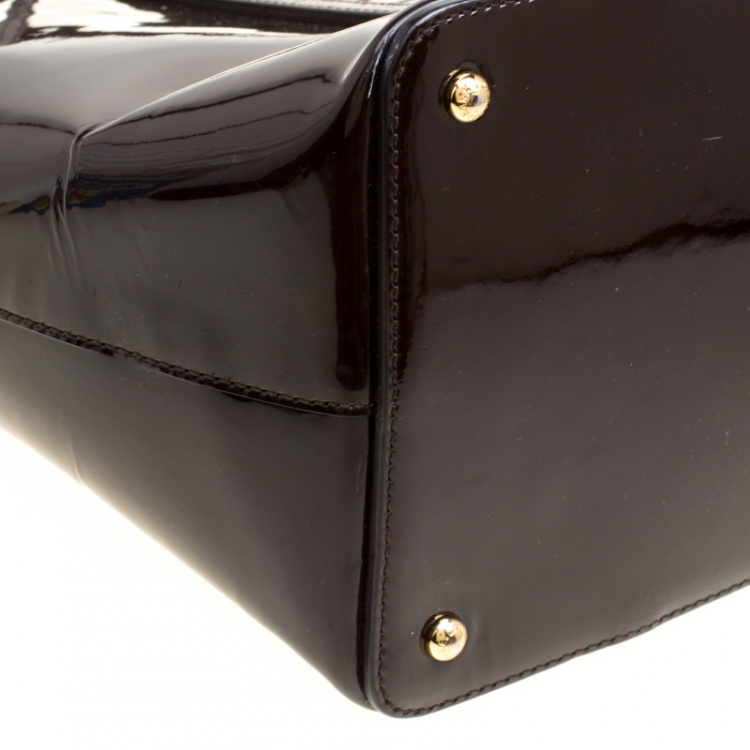 Pre Owned Dolce and Gabbana Dark Brown Patent Leather Miss Escape Tote