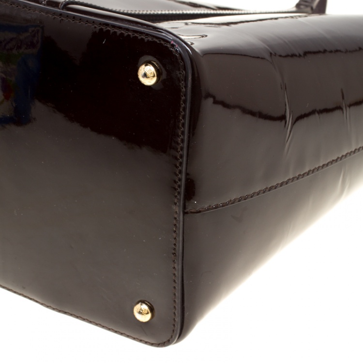 Pre Owned Dolce and Gabbana Dark Brown Patent Leather Miss Escape Tote