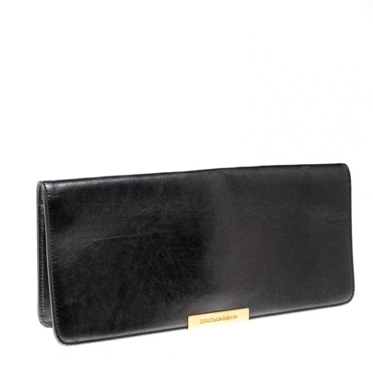 Pre Owned Dolce and Gabbana Metallic Grey Leather Clutch