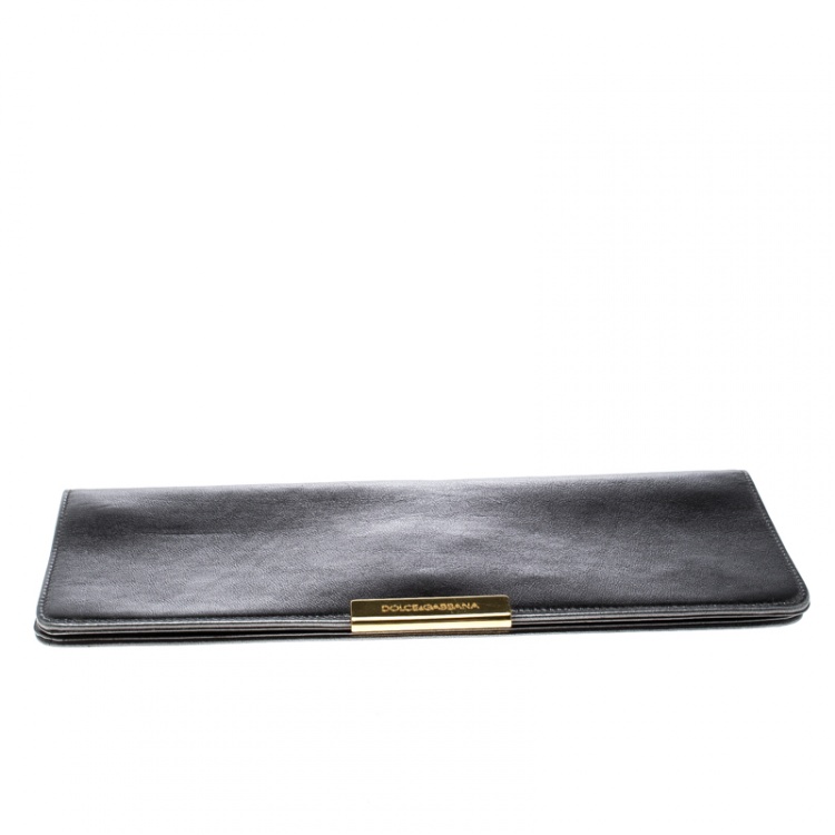 Pre Owned Dolce and Gabbana Metallic Grey Leather Clutch