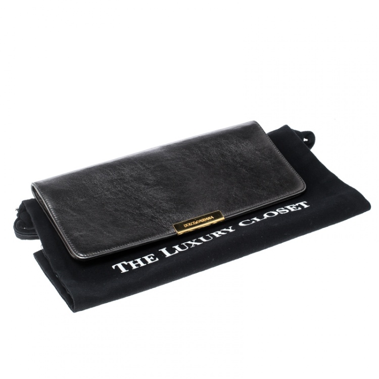 Pre Owned Dolce and Gabbana Metallic Grey Leather Clutch