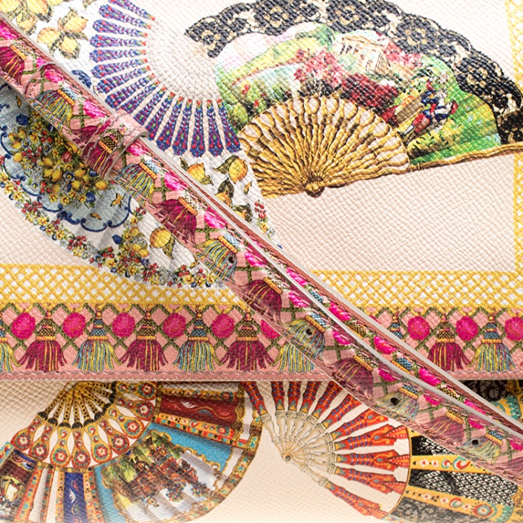 Pre Owned Dolce and Gabbana Multicolor Fan Foulard Printed Leather Medium Miss Sicily Top Handle Bag