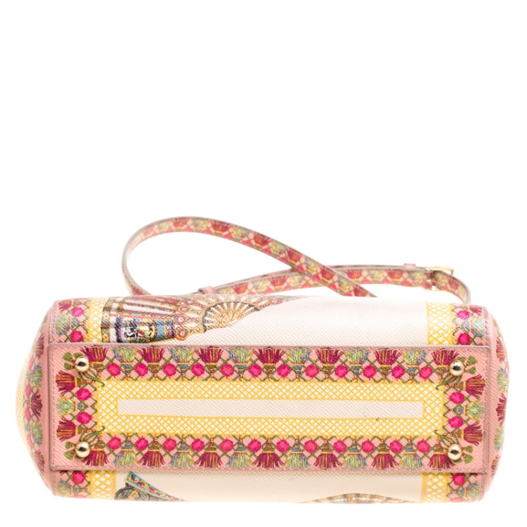 Pre Owned Dolce and Gabbana Multicolor Fan Foulard Printed Leather Medium Miss Sicily Top Handle Bag