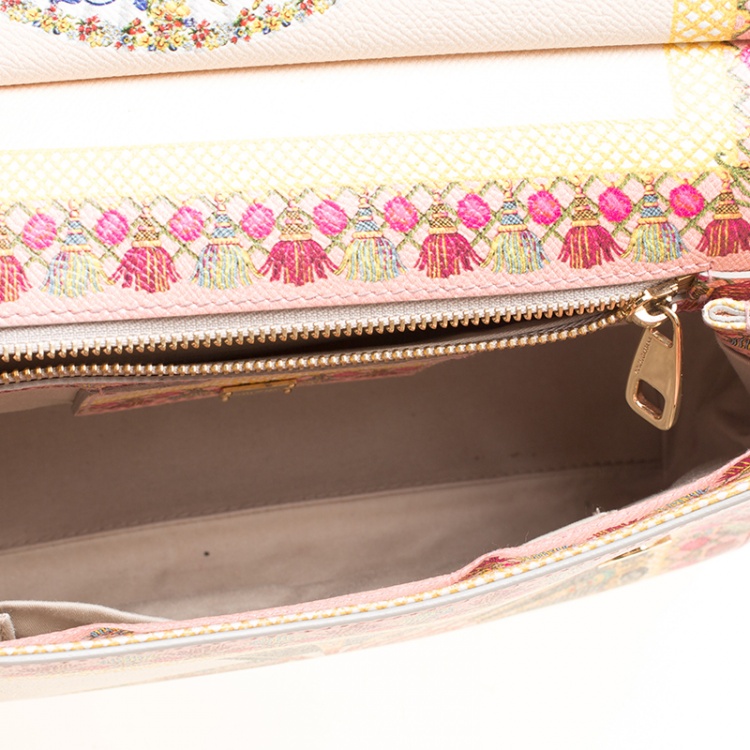 Pre Owned Dolce and Gabbana Multicolor Fan Foulard Printed Leather Medium Miss Sicily Top Handle Bag
