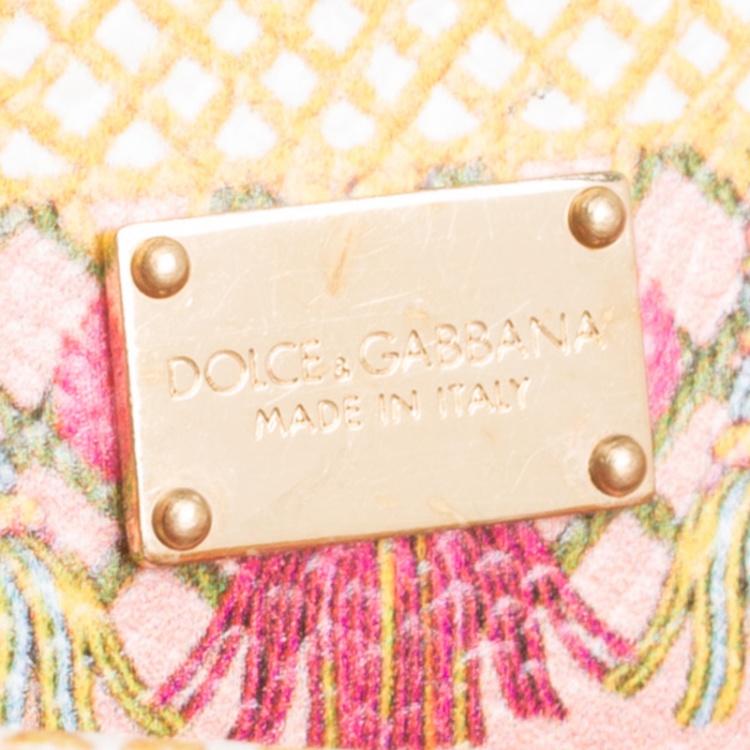 Pre Owned Dolce and Gabbana Multicolor Fan Foulard Printed Leather Medium Miss Sicily Top Handle Bag