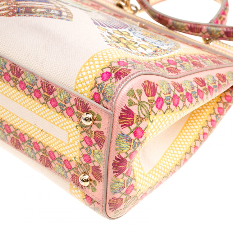 Pre Owned Dolce and Gabbana Multicolor Fan Foulard Printed Leather Medium Miss Sicily Top Handle Bag