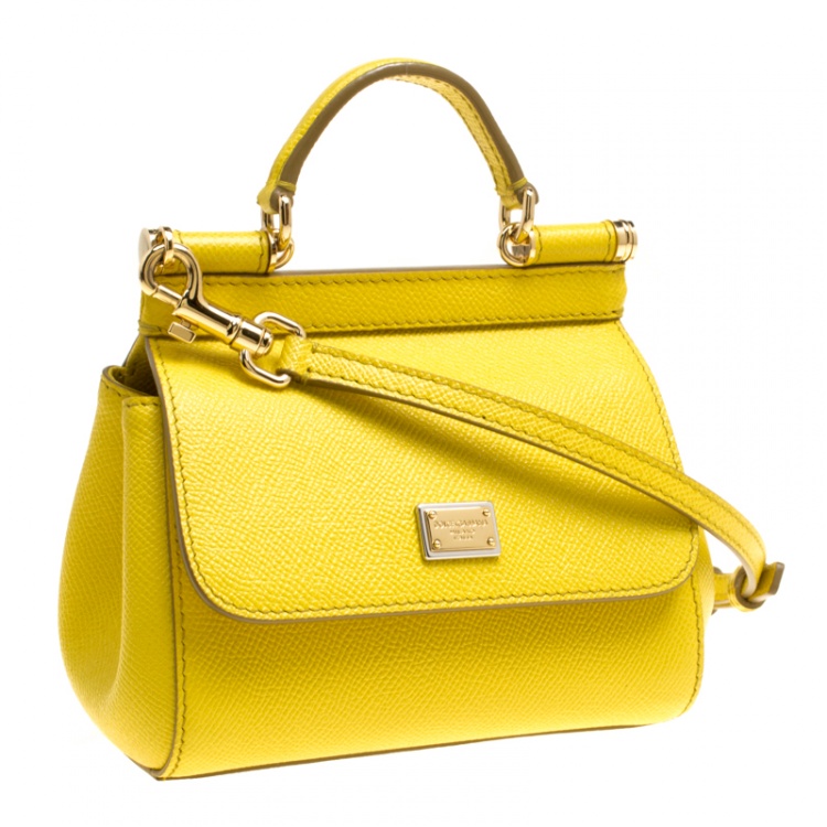 Pre Owned Dolce and Gabbana Yellow Leather Micro Miss Sicily Top Handle Bag