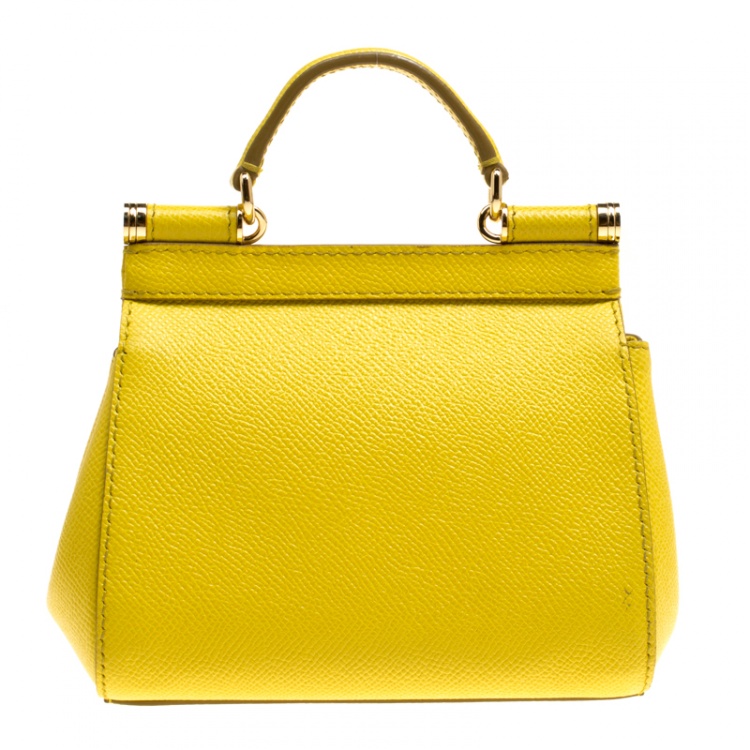 Pre Owned Dolce and Gabbana Yellow Leather Micro Miss Sicily Top Handle Bag