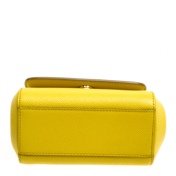 Pre Owned Dolce and Gabbana Yellow Leather Micro Miss Sicily Top Handle Bag