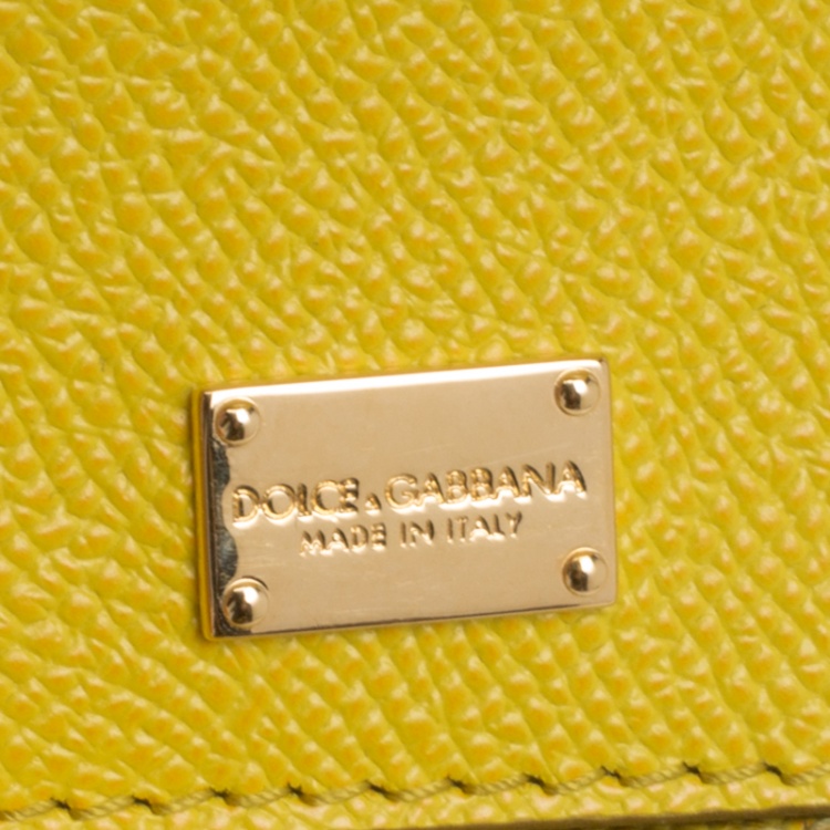 Pre Owned Dolce and Gabbana Yellow Leather Micro Miss Sicily Top Handle Bag