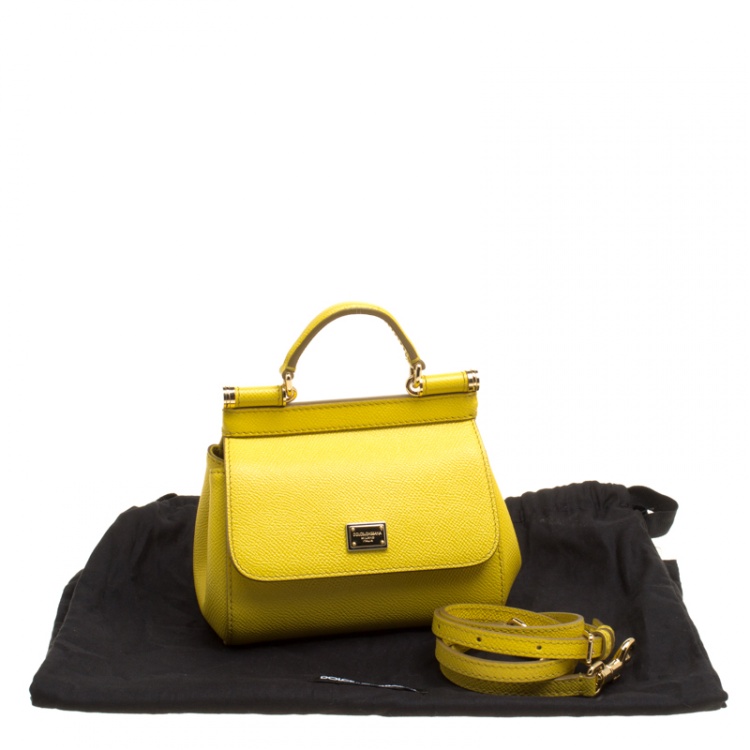Pre Owned Dolce and Gabbana Yellow Leather Micro Miss Sicily Top Handle Bag