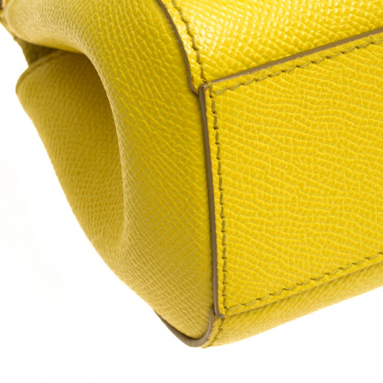 Pre Owned Dolce and Gabbana Yellow Leather Micro Miss Sicily Top Handle Bag