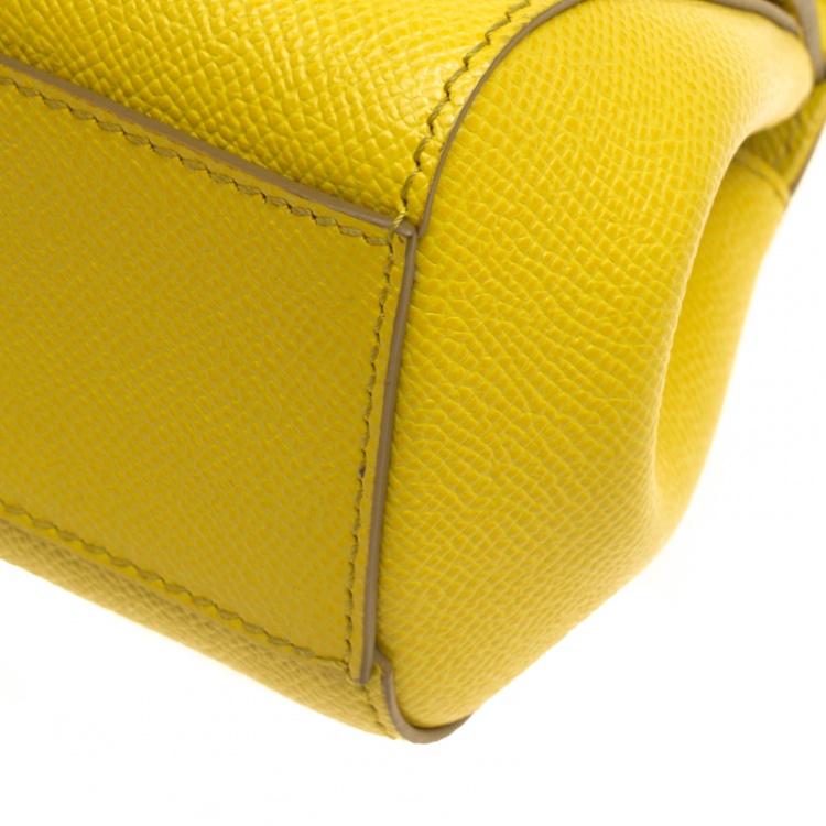 Pre Owned Dolce and Gabbana Yellow Leather Micro Miss Sicily Top Handle Bag