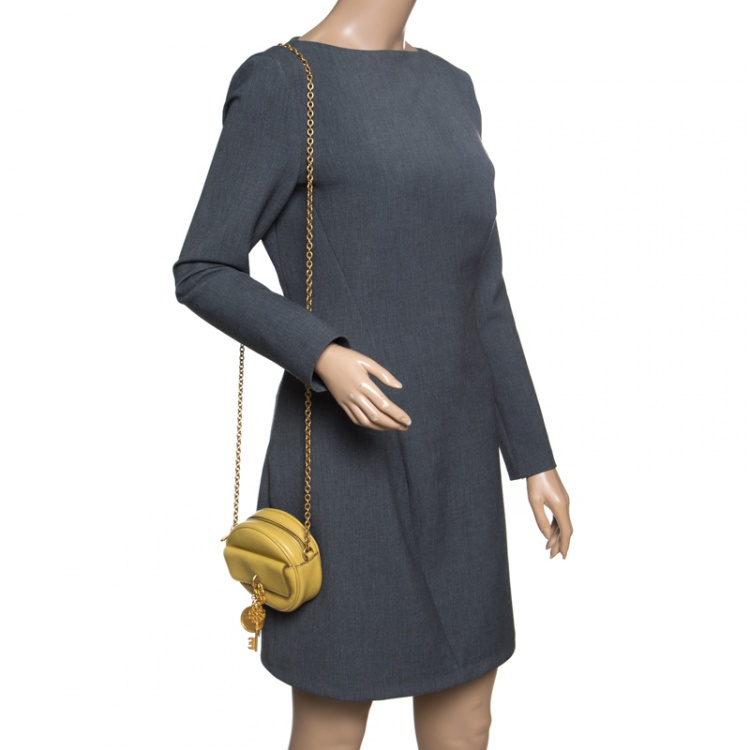 Pre Owned Dolce and Gabbana Mustard Yellow Leather Small Charm Miss Glam Crossbody Bag