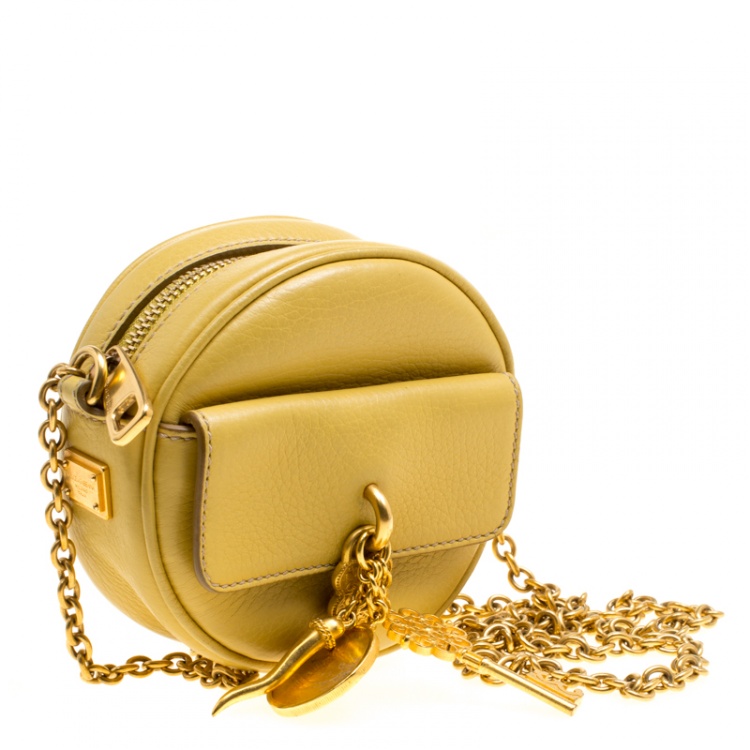 Pre Owned Dolce and Gabbana Mustard Yellow Leather Small Charm Miss Glam Crossbody Bag