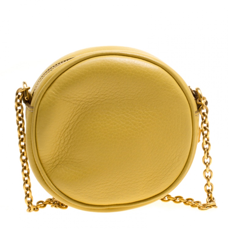 Pre Owned Dolce and Gabbana Mustard Yellow Leather Small Charm Miss Glam Crossbody Bag