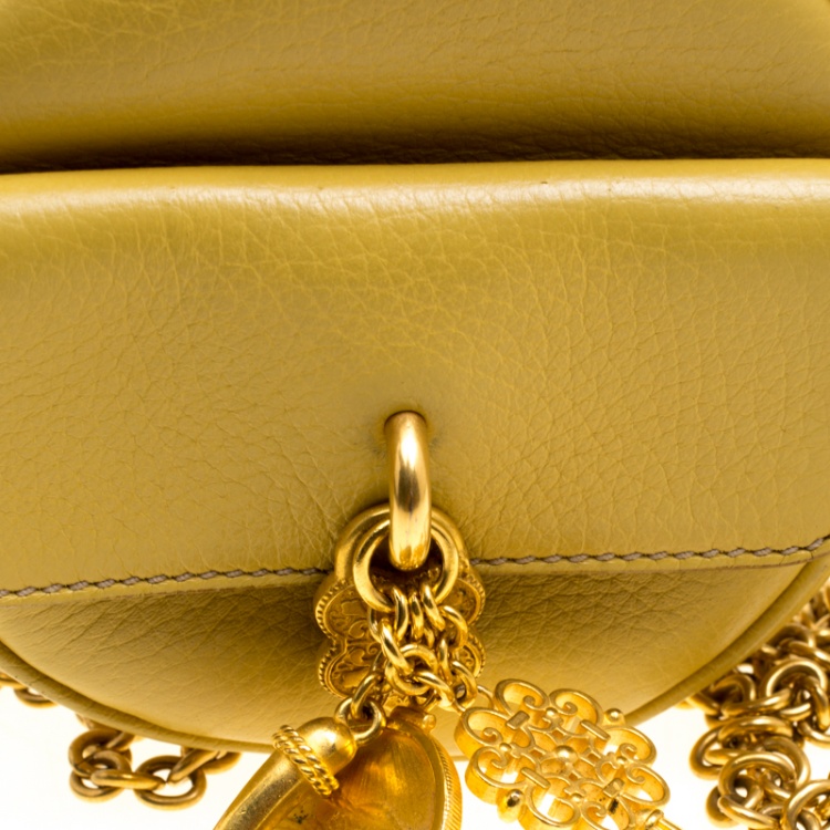 Pre Owned Dolce and Gabbana Mustard Yellow Leather Small Charm Miss Glam Crossbody Bag