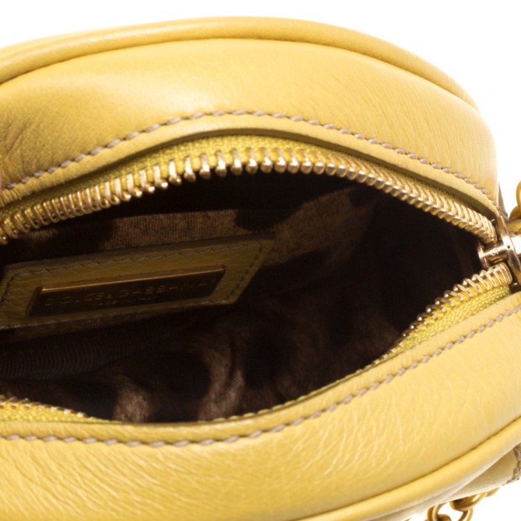 Pre Owned Dolce and Gabbana Mustard Yellow Leather Small Charm Miss Glam Crossbody Bag