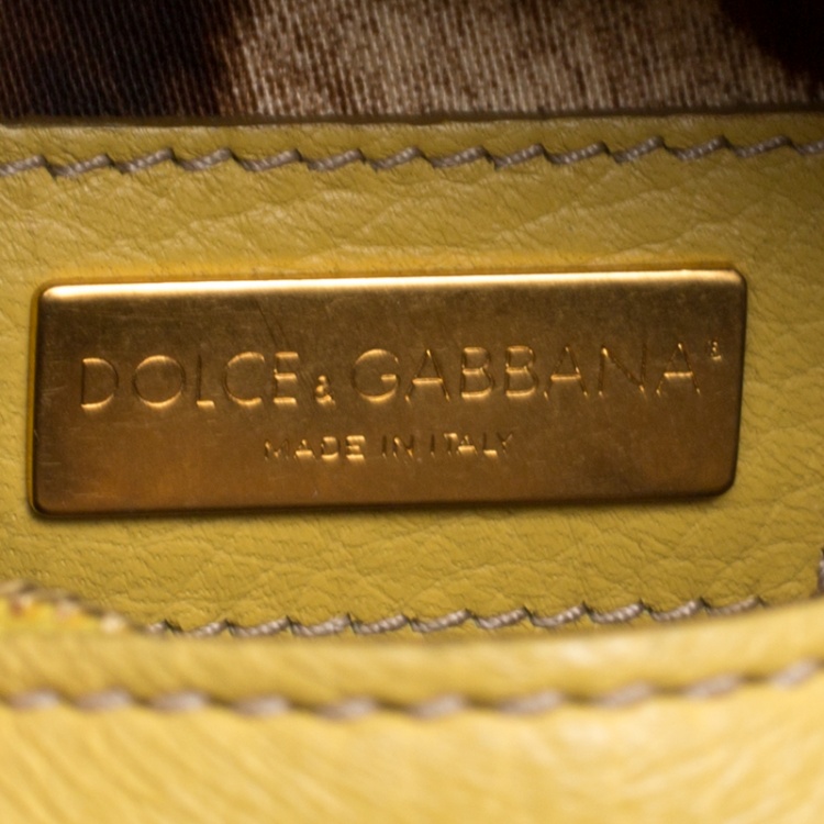 Pre Owned Dolce and Gabbana Mustard Yellow Leather Small Charm Miss Glam Crossbody Bag